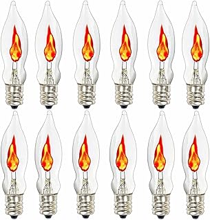 Pallerina Flicker Flame Light Bulbs, Flame Shaped Bulb Dances with a Flickering Orange Glow, Chandelier Flickering Candelabra Light Bulbs E12 Flame Candelabra Light Bulbs, 12 Pack