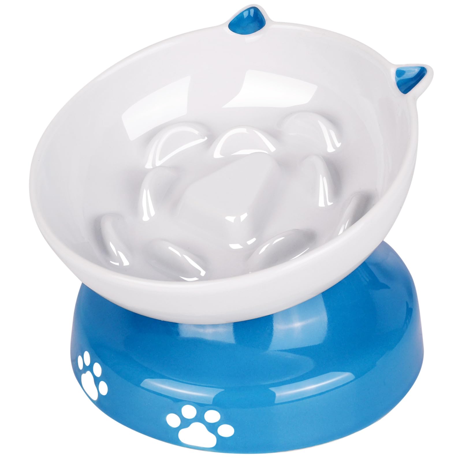 Y YHY Slow Feeder Cat Bowl, Elevated Cat Bowl Tilted Design Slow Feeder for Dog and Cat for Dry and Wet Food, Blue