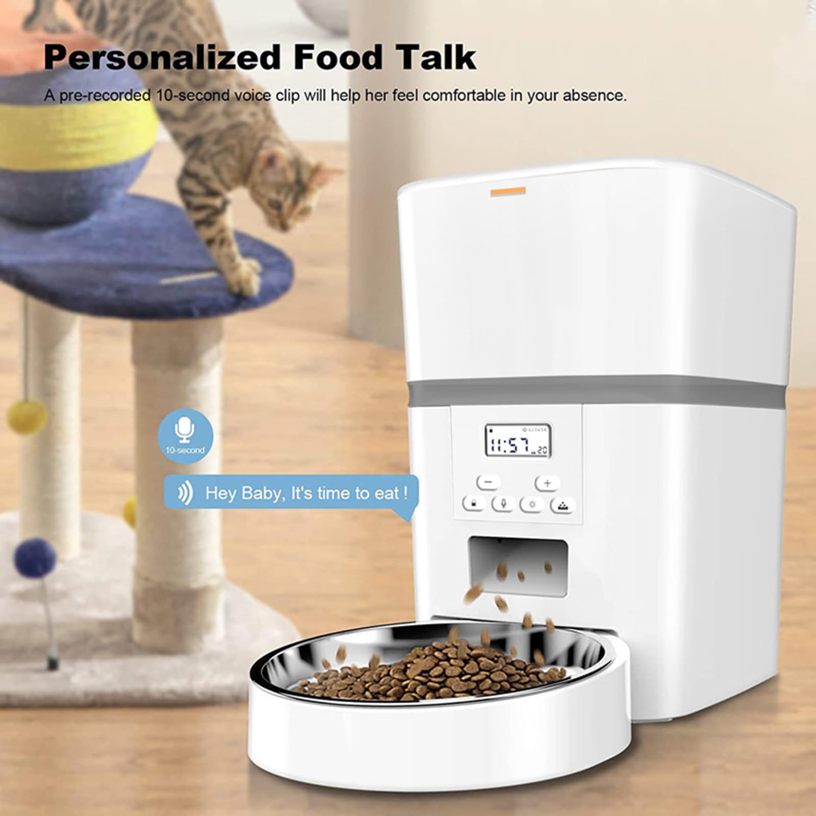 Alimentador automático para Gatos, dispensador automático Inteligente de Comida para Gatos de 4 litros con Pantalla LCD para una fácil configuración, grabadora de Voz, diseño sin obstrucciones