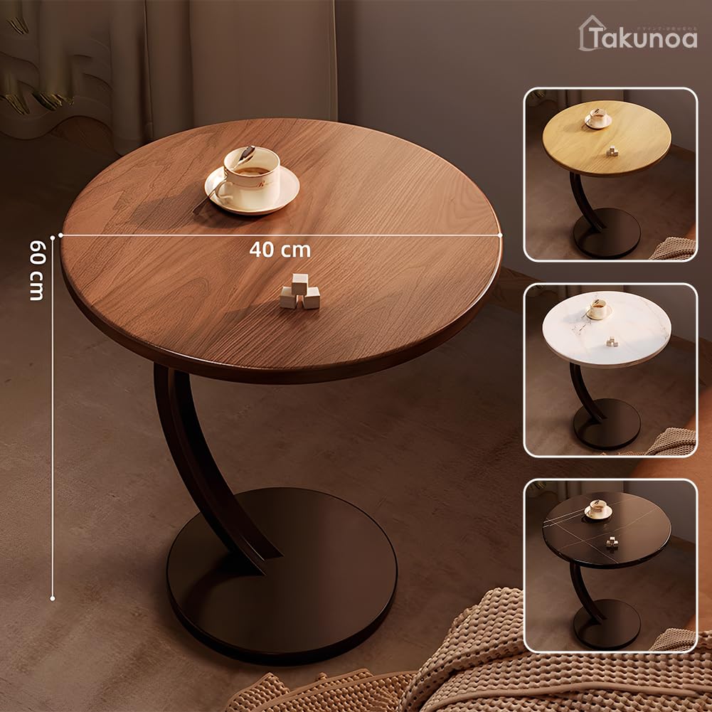 Amazon｜Takunoa サイドテーブル 丸型 木製 ソファ 横 カフェテーブル