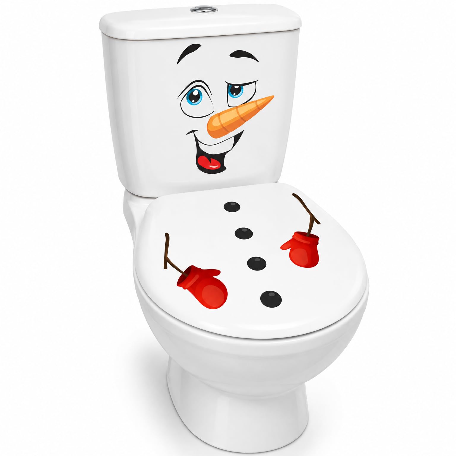 Snowman Toilet Decal Set, Christmas Toilet Seat and Tank Stickers, Self-Adhesive PVC Bathroom Decoration, 1 Piece