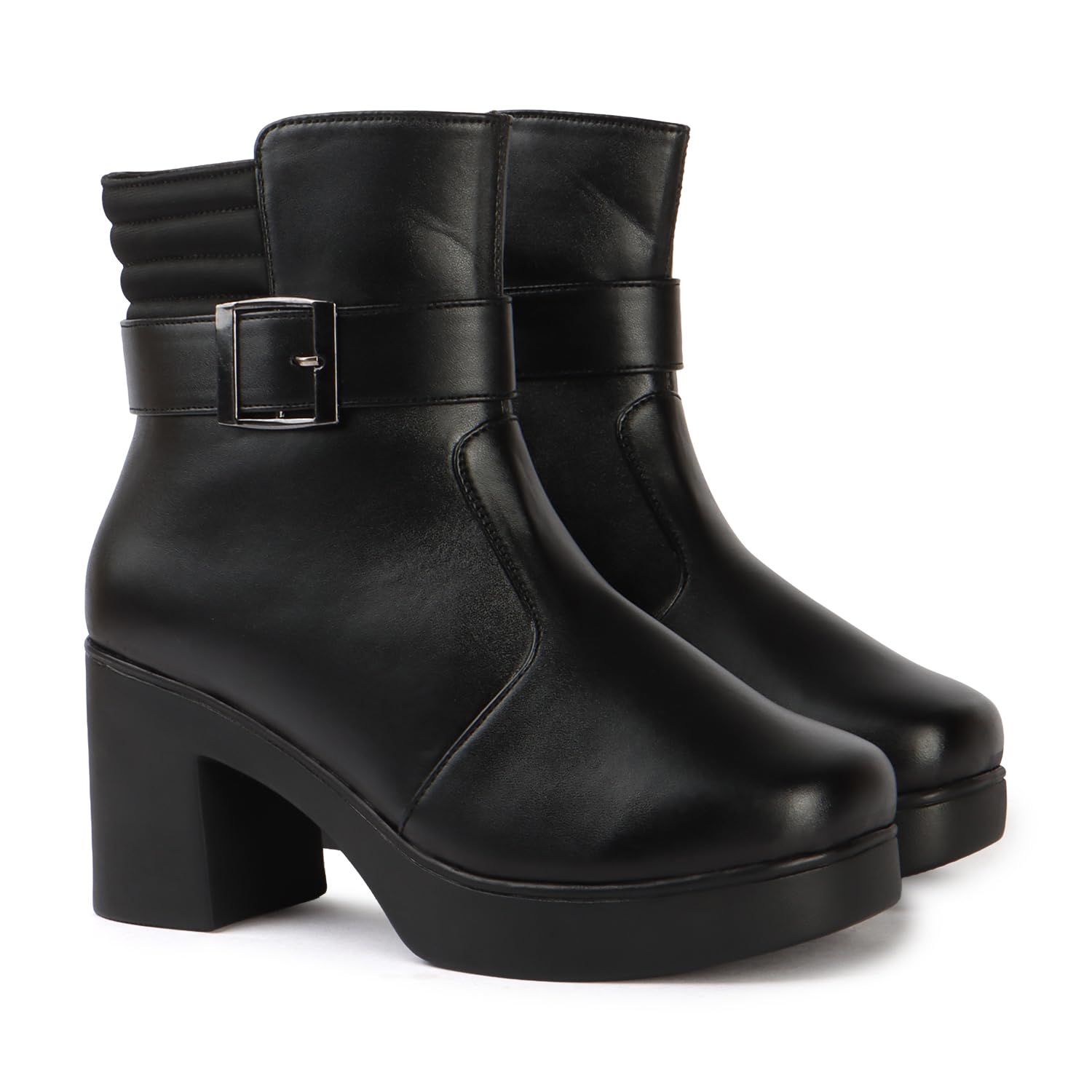 Women’s Ribbed Ankle Collar Boots | Sleek Buckle Design with Textured Style-image-17
