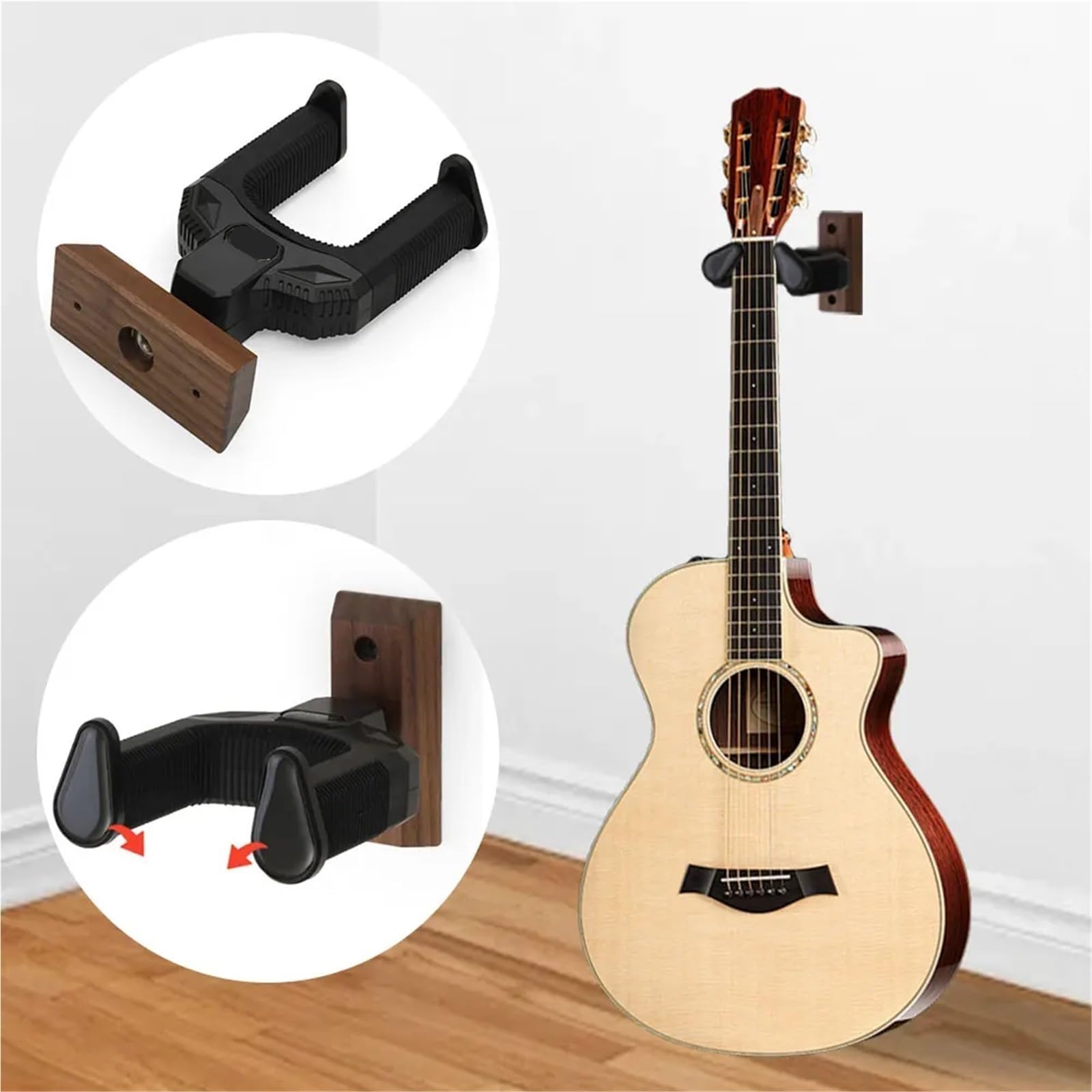 1/2 Gancho for colgar guitarra, soporte de pared madera antideslizante for eléctrica, ukelele y otros accesorios Para Guitarras(2pcs)