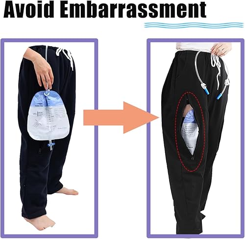 Miniatura 2 de Lmaray Bolsa de pierna para catéter, pantalones, bolsas de nefrostomía, bolsa de orina, soporte para ostomía con bolsillos dobles, color gris
