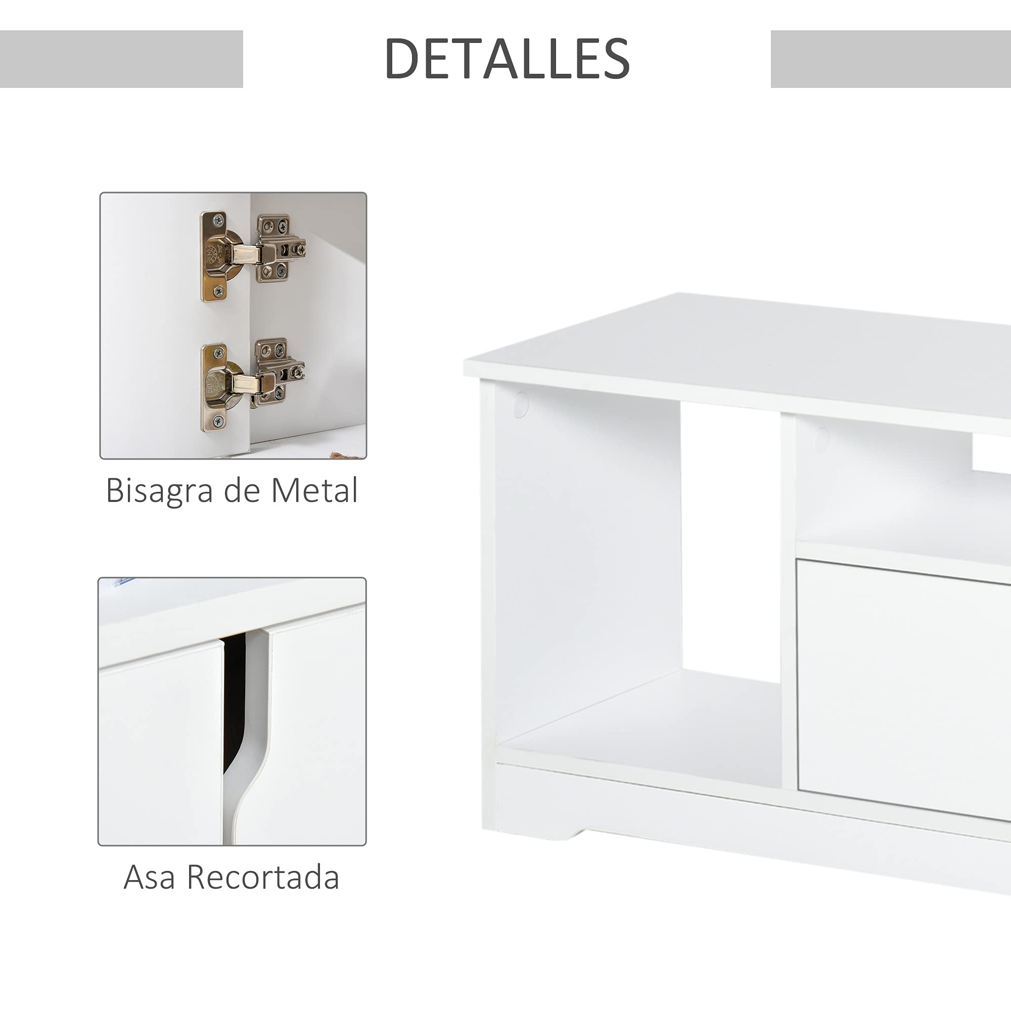 HOMCOM Mueble de TV para Televisor de hasta 42" Mesa para TV de Salón Moderna con Armario de Doble Puerta y 3 Compartimentos Abiertos 120x30x41cm Blanco