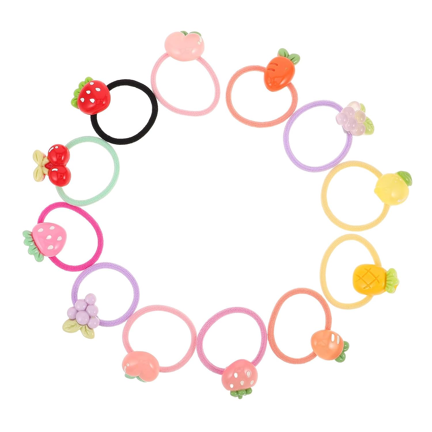 12 Pairs Small Hair Bands with Fruit Shapes, Sturdy Resin and Rubber Elastic Hair Ties for Little, Easy to Store Cute Fruit Ropes for School and Trips