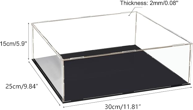 Acrylic Display Case, 30 x 25 x 15cm Dustproof Clear Showcase | Clear Acrylic, Black Base, Assemble Design, For Action Figures, Toys And Collectibles, Countertop And Home Display