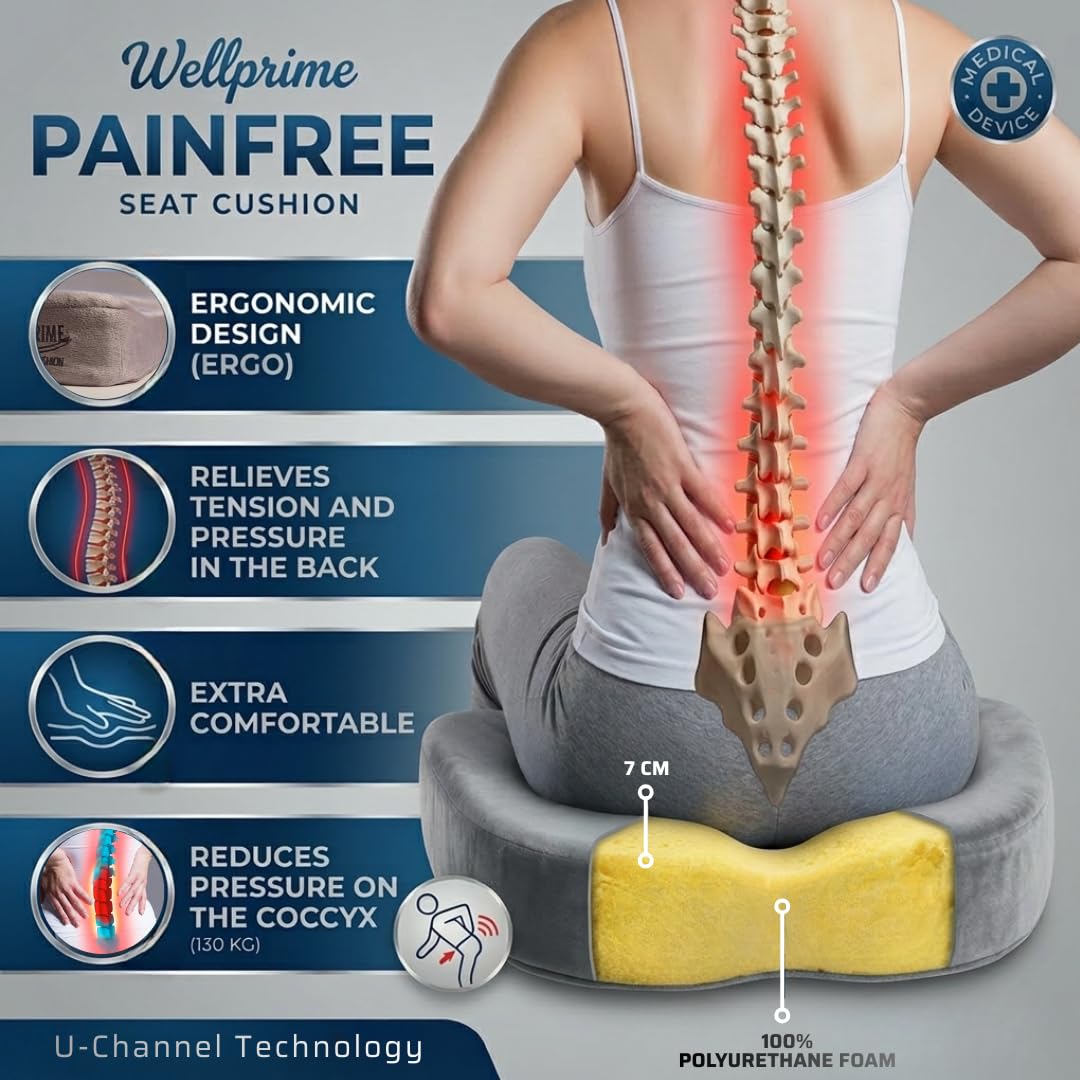Wellprime Painfree Cushion, Cuscino ortopedico con diversi gradi di durezza, riduce la pressione sul coccige, problemi alla prostata, favorisce la circolazione sanguigna e alleggerisce il coccige (2)