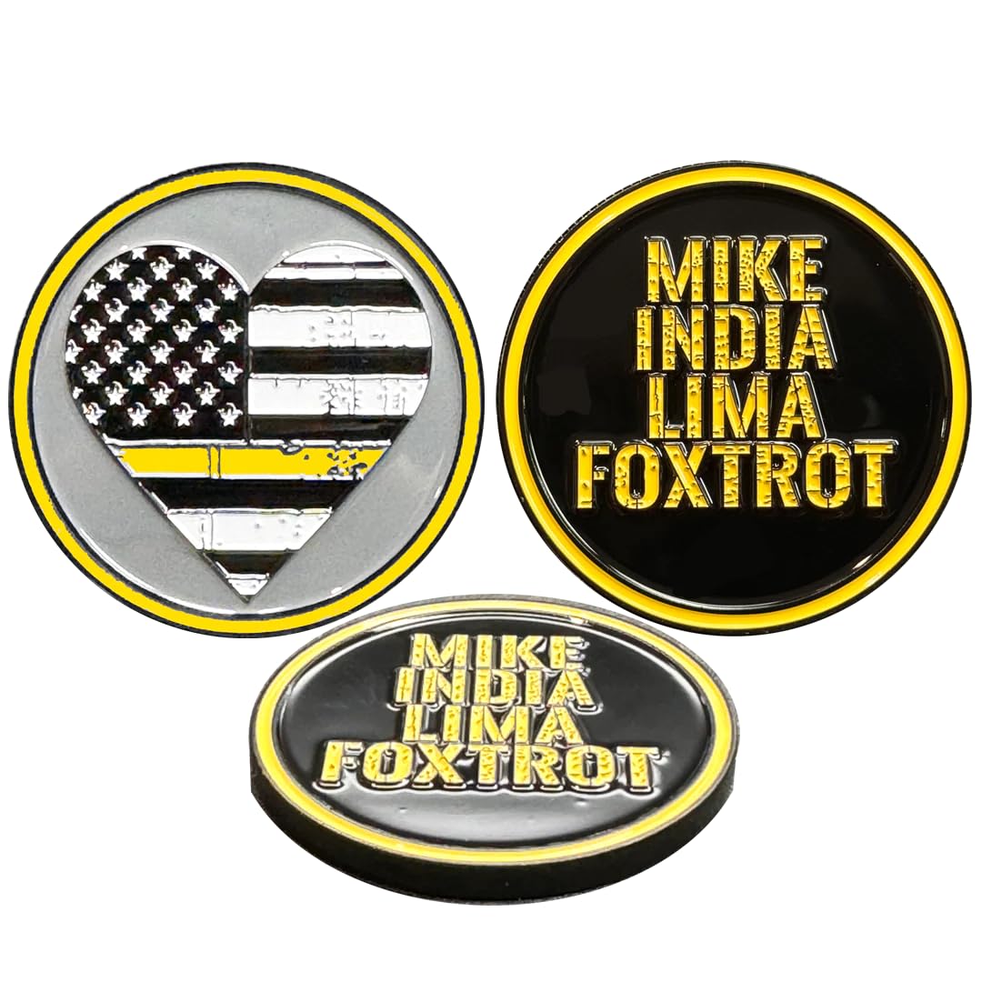 H-007 Milf 911 Emergency Dispatcher Challenge Coin Thin Gray Line Heart Flag Wife Girlfriend Sidepiece Gifts