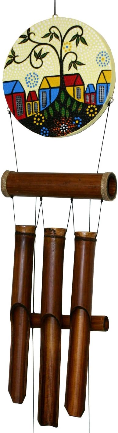 Cohasset Gifts Bamboo Wind Chime | #294H | Village Harmony Dots Bamboo Wind Chime | Wood, Outdoor, Home Décor for Decks, Garden, Porch | Hand Painted Dotted Village |