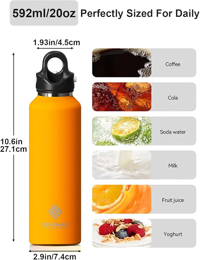 Amazon.com: RevoMax 20oz Insulated Water Bottle, One-Hand Open