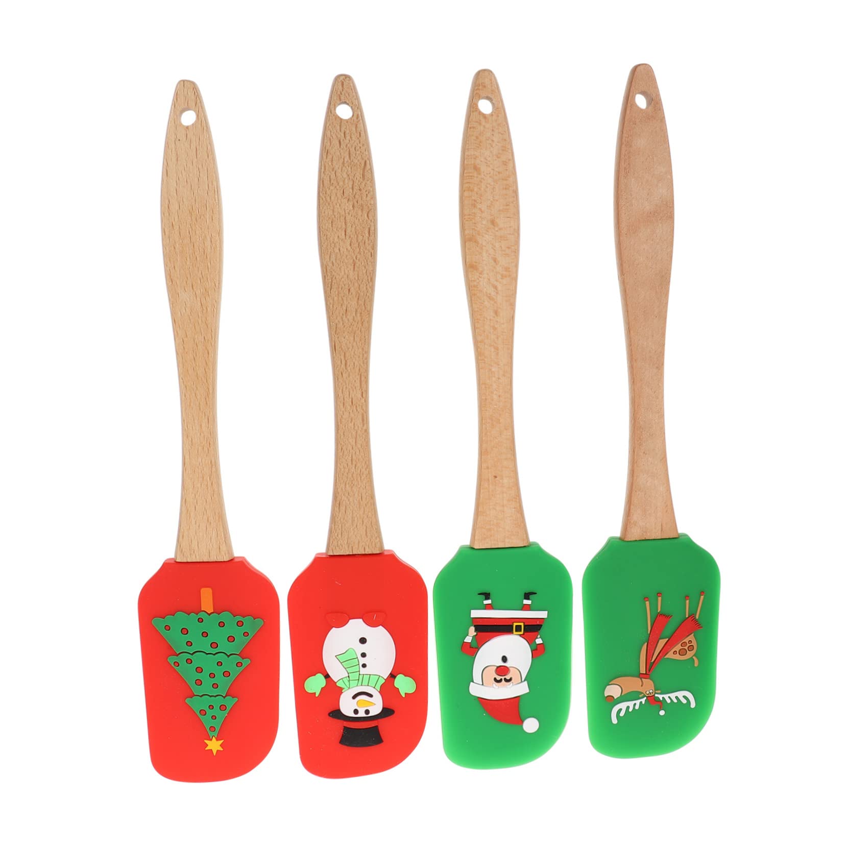 4piezas Espátula De Silicona Para Repostería Mango De Herramientas De Cocina De Diseño Navideño Raspadores De Crema Antiadherentes y Reutilizables Para Mezclar y Decorar