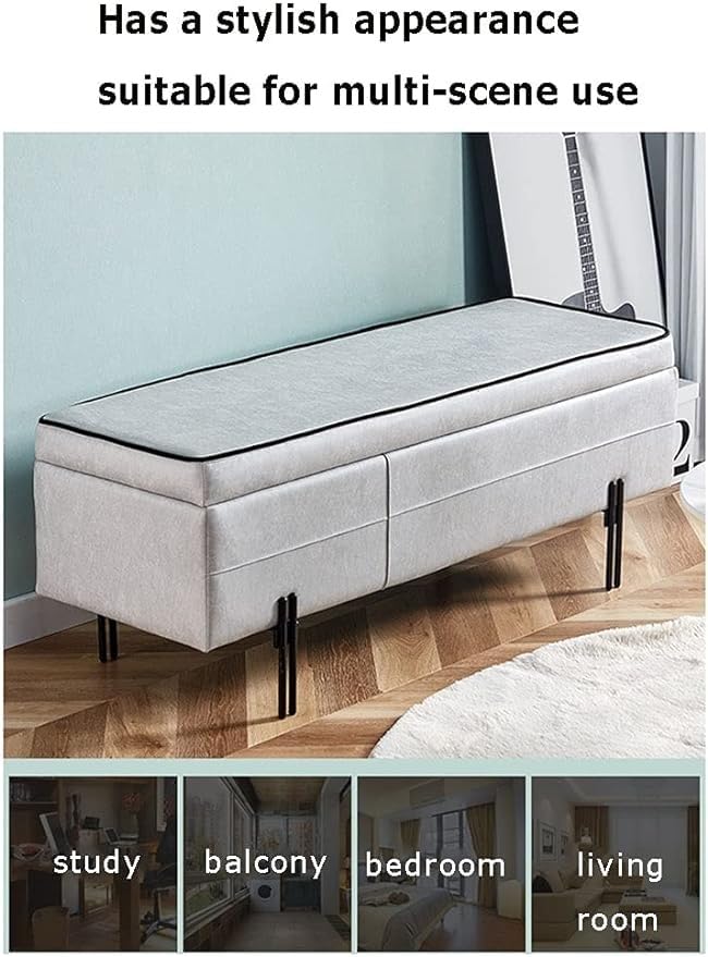Tabouret de canapé en tissu technique grand format rose avec coffre intégré - 4