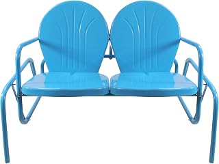 Northlight 2-Person Outdoor Retro Metal Tulip Double Glider Patio Chair, Turquoise Blue