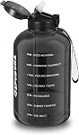 2l Bouteille d'eau avec bouchon en paille Large 2 Litre de jogging avec poignée et motivation 64oz Boire du jug gris transparent