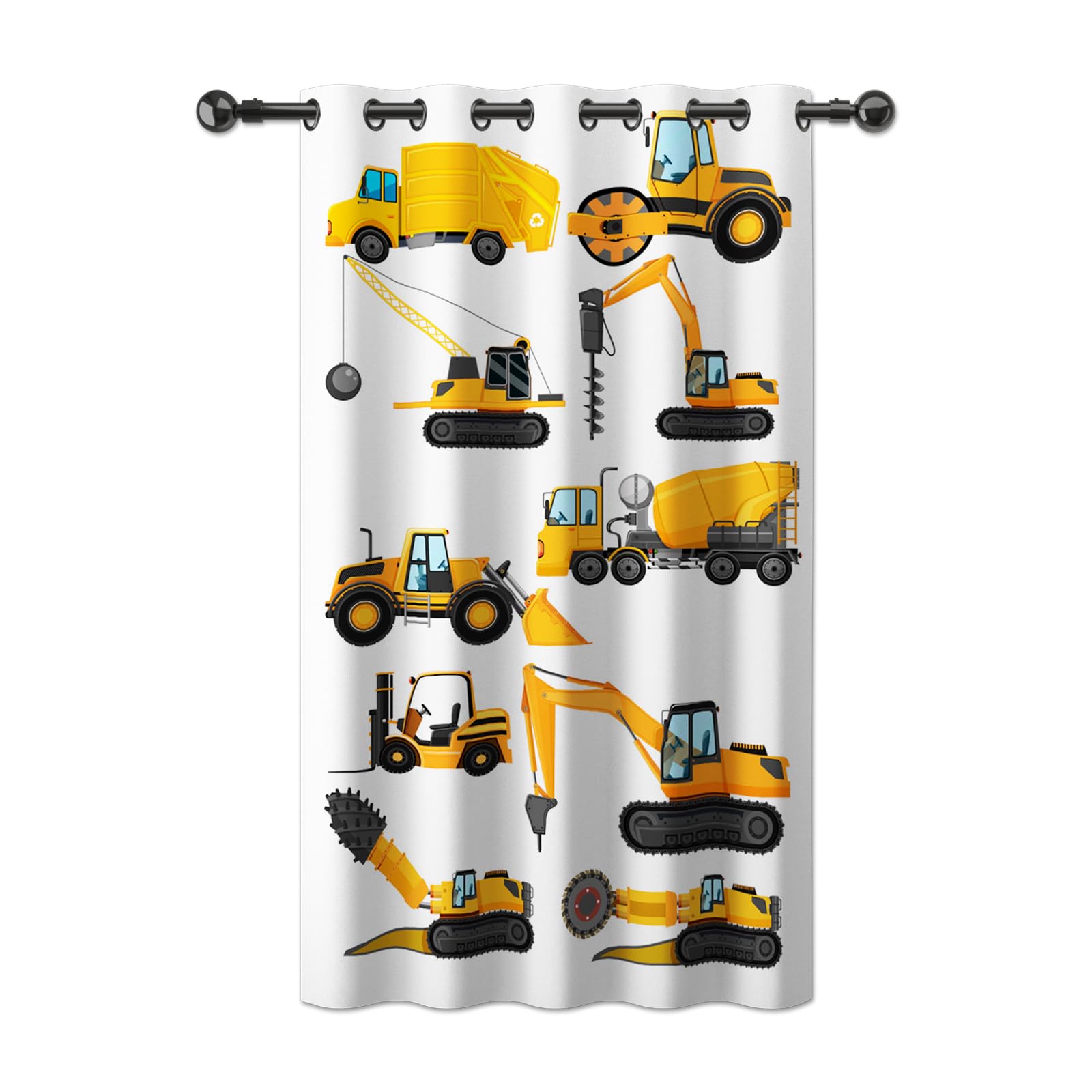 YONGFOTO Bagger Vorhang Kinderzimmer Baustelle Traktor Autos Lastwagen Bulldozer Verdunklungsvorhänge Jugendzimmer Junge mit Ösen 1 Stück 140 x 229 cm