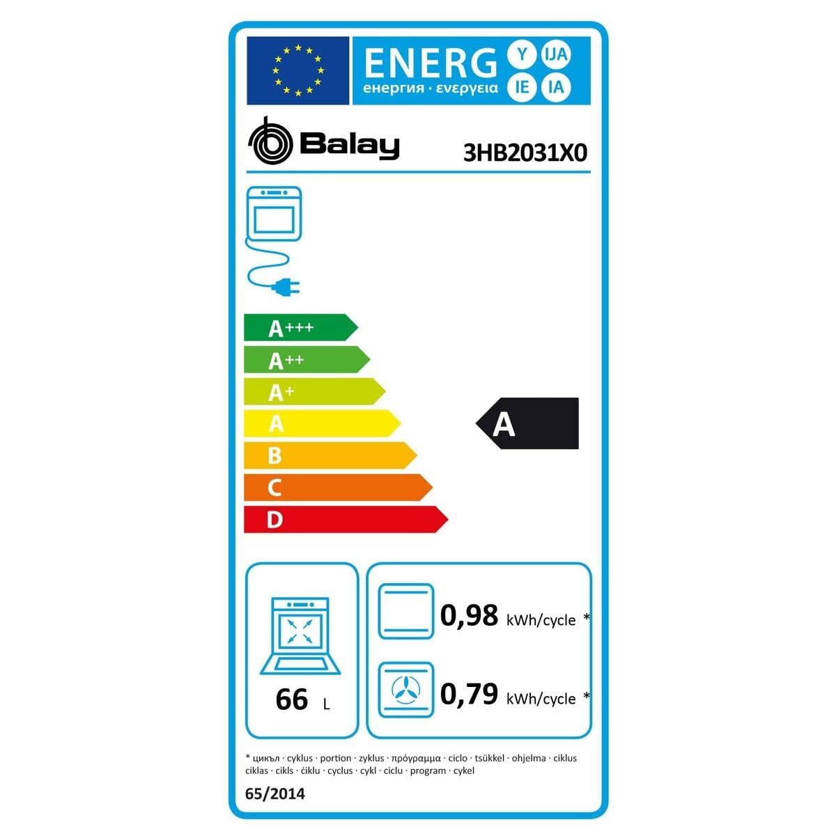 Balay 3HB2031X0 forno Forno elettrico 66 L Nero, Acciaio inossidabile A