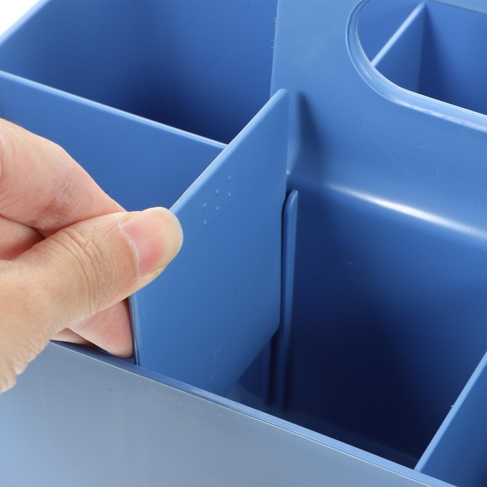 Boîte de Rangement Empilable Compartimentée 33x17x8 Cm Bleu Poignée, Organiseur de Table Multifonction pour Bureau, Matériel Artistique et Papeterie, Conteneur Pratique pour Stylo