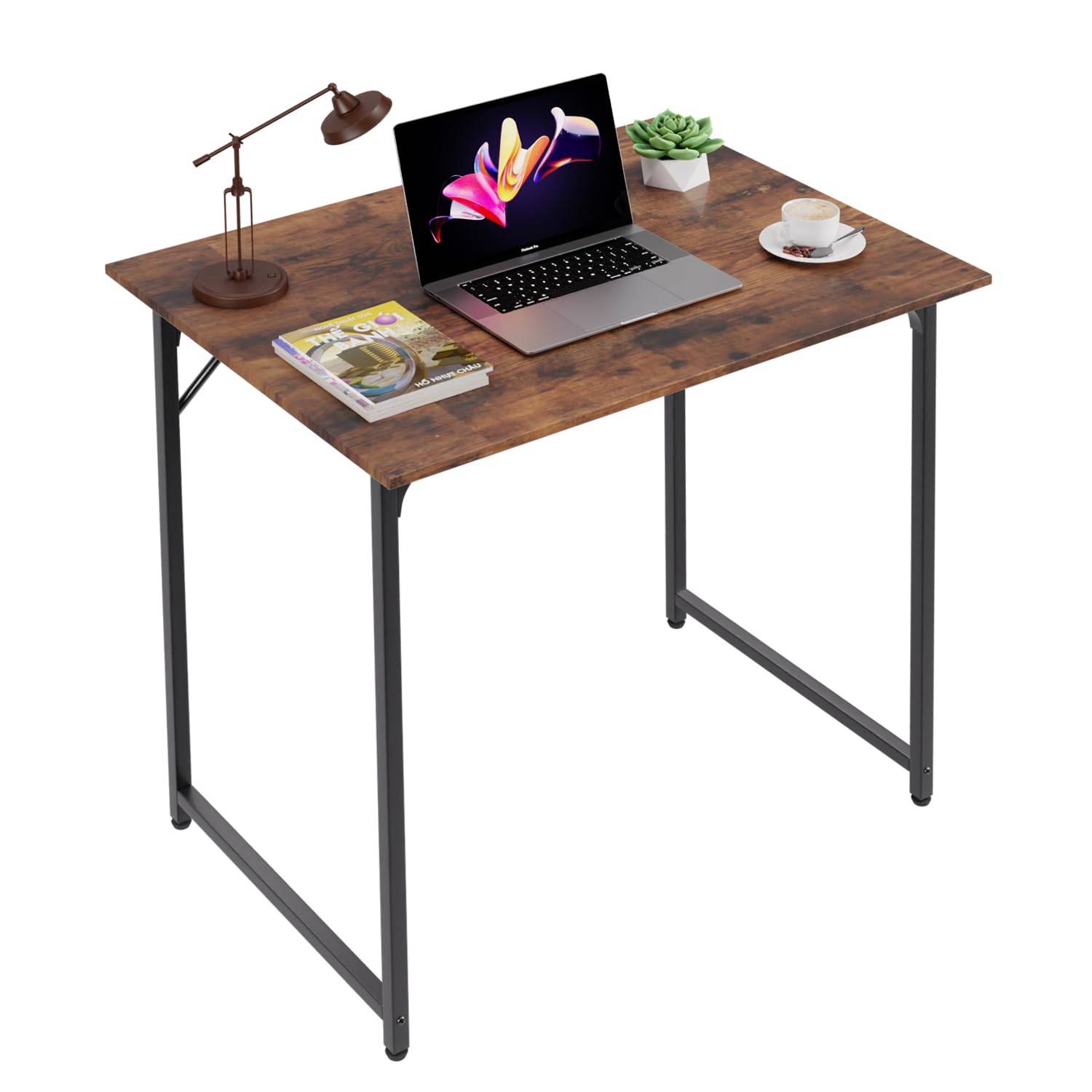 PayLessHere 32 inch Computer Desk,Office Desk with Metal Frame,Modern Simple Style for Home Office Study,Writing for Small Space,Brown