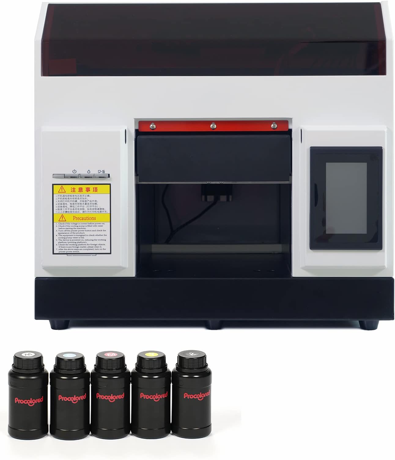 UV Flatbed Printer, A4 DIY Flatbed/Cylindrical LED Printer,Automatic Printer with Touch Screen for Leather,ID Card,Cell Phone Case,Glass,Metal Surface Printing(with Rotary Mould)
