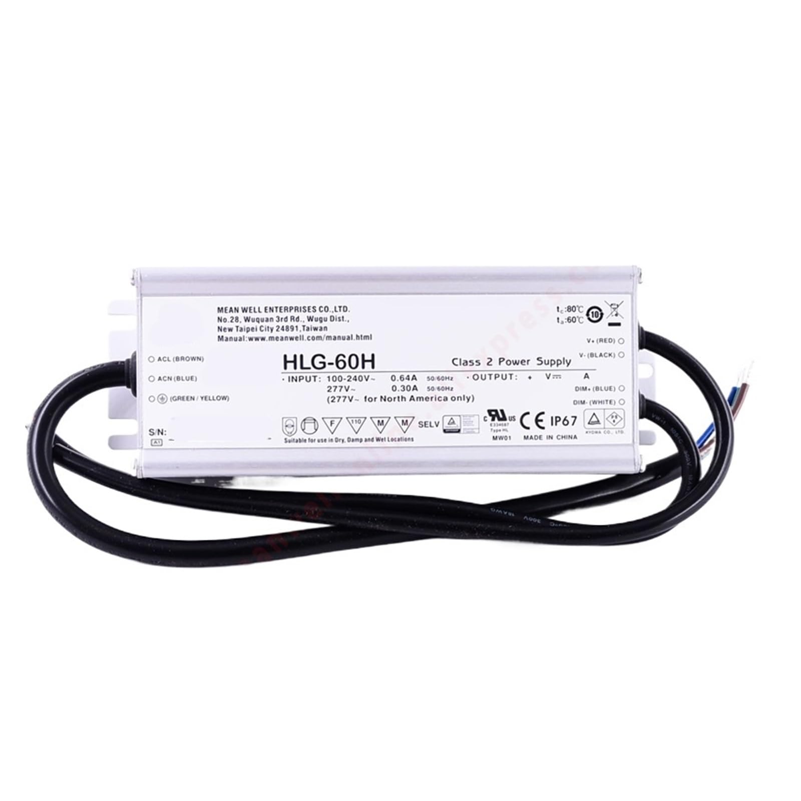 Pilote de LED HLG-60H-15B 60 W à tension et courant constant pour éclairage extérieur