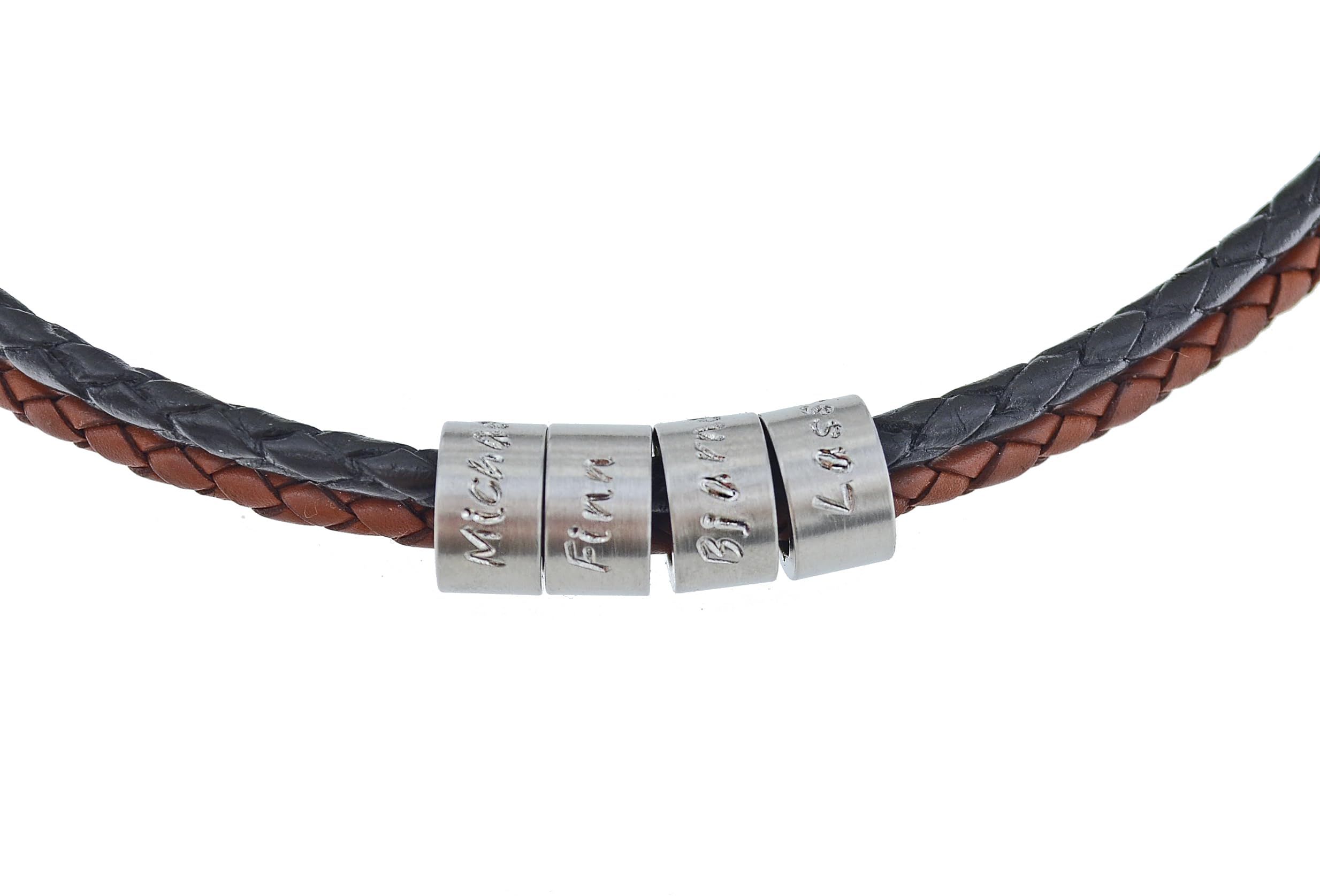 Männer Kette mit Personalisierten Beads aus Edelstahl, Herren Halskette mit Gravur, Individualisierbare Kette aus Leder und Edelstahl
