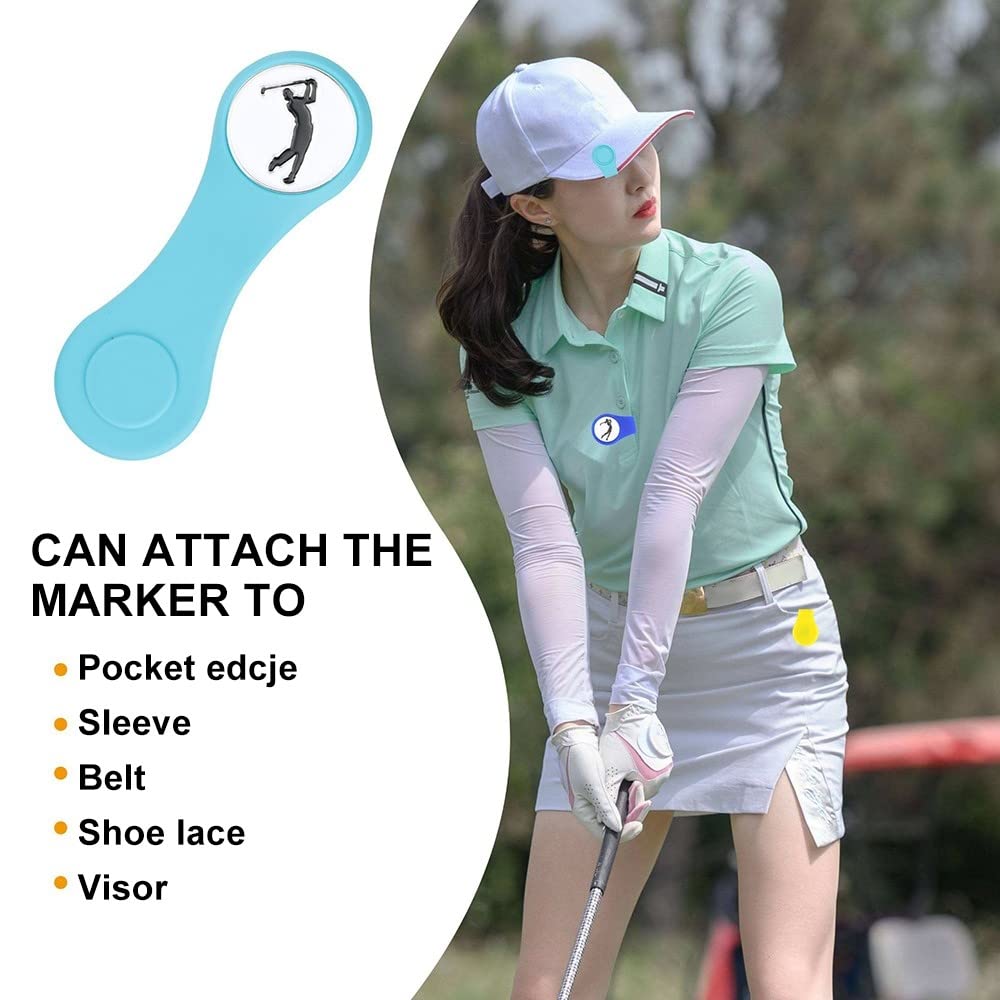 DONGKER Marcador de pelota de golf con clip magnético para sombrero, 2 piezas de clip de silicona + 4 rotuladores magnéticos para gorros de golf, regalos para guantes de golf, sombreros, bolsos