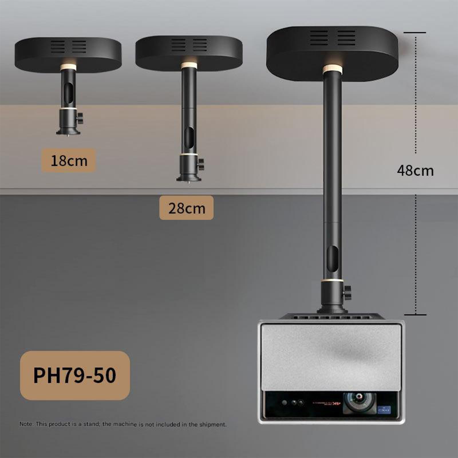 Soporte de techo para proyector de metal, rosca 1/4 para una fácil integración, longitud ajustable, rotación de 360 grados, rosca de visión flexible