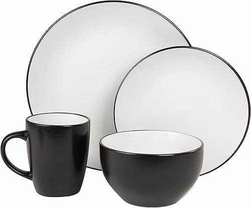 10 Strawberry Street Juego de vajilla Coupé de dos tonos de 16 piezas - Negro/Blanco