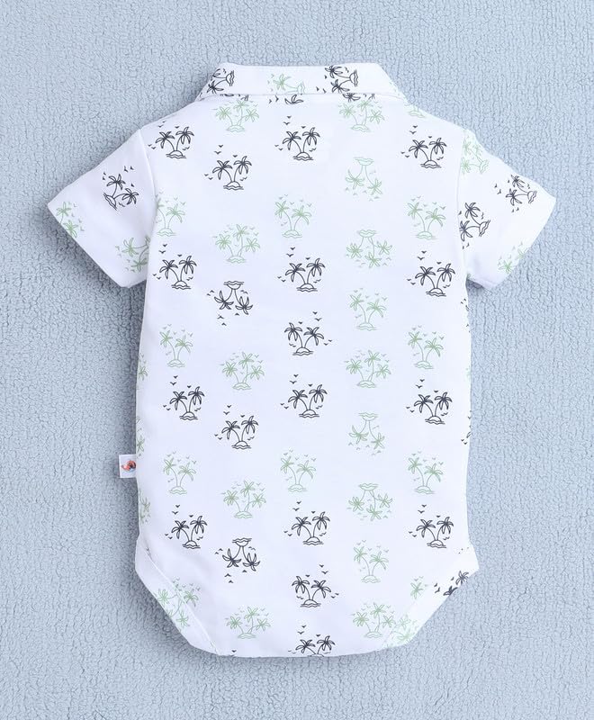 Image of BUMZEE Baby Boys Regular Fit Half Sleeves Collar Neck Cotton Bodysuit & Short Set With Bow Suspender & Cap