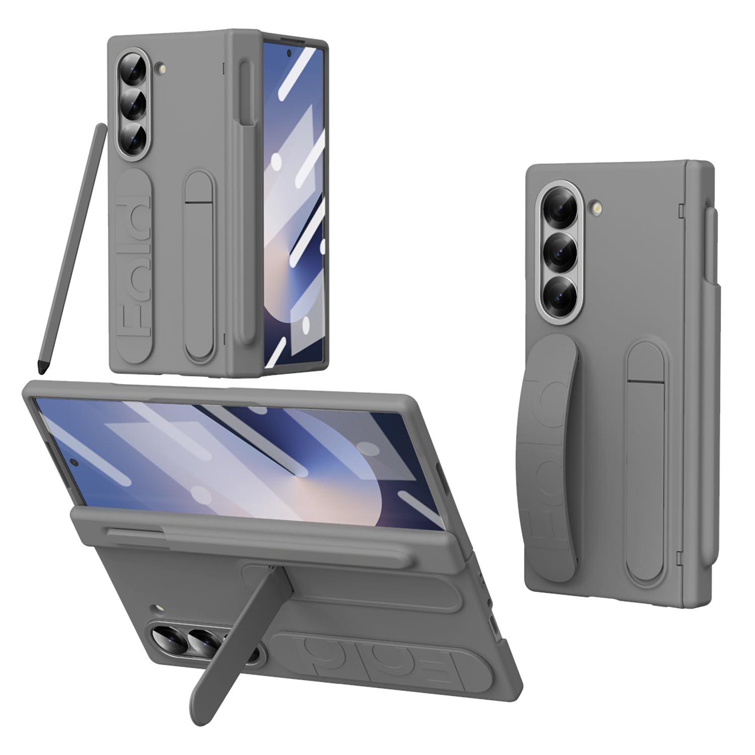 for Samsung Galaxy Z Fold 8 Ultra Protective Case with Stand with Wrist Strap, Integrated Hinge Protection, Screen Protection and Lens Protection Anti-Shocks. (Grey, Pen Slot)