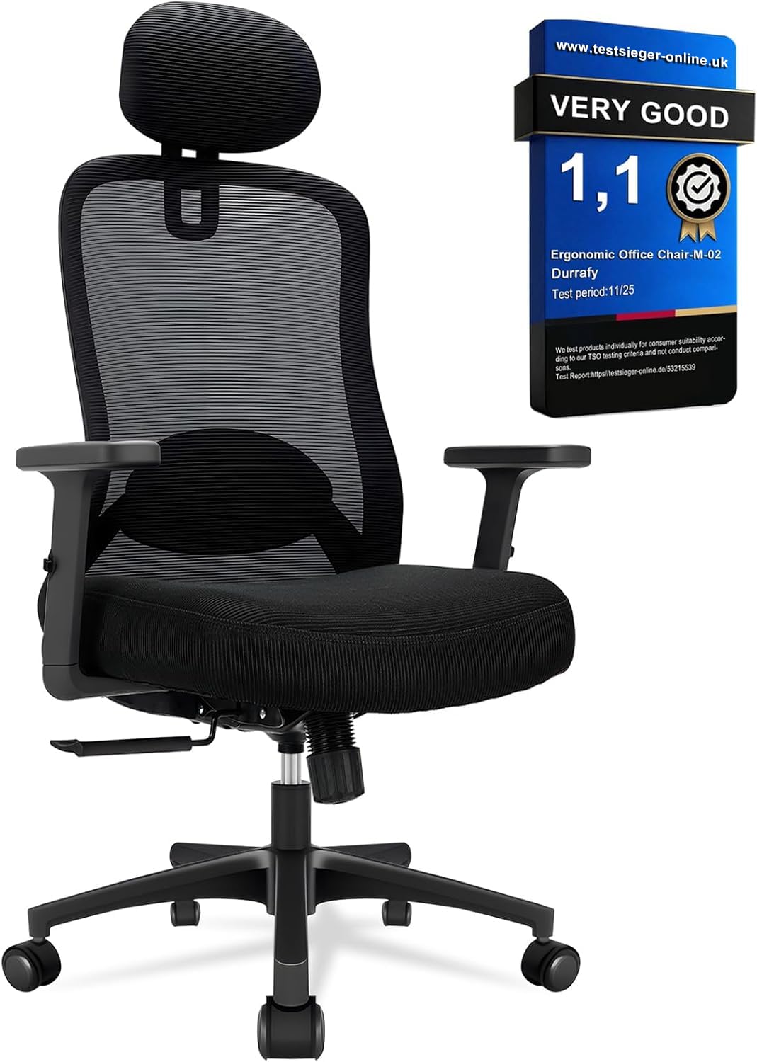 Ergonomic Office Chair, High Back Desk Chair With Adjustable Armrests and Lumbar Support, 90°-130° Tilt Function (Lockable), Mesh Computer Chairs for Home/Office, Black