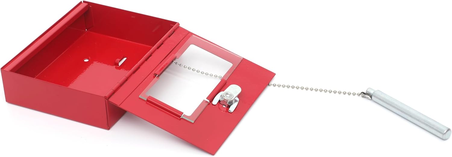 Red Emergency Key Box with Break Glass Hammer Key Storage Lock Box Size 120x150x40mm for Home and Business Breakable