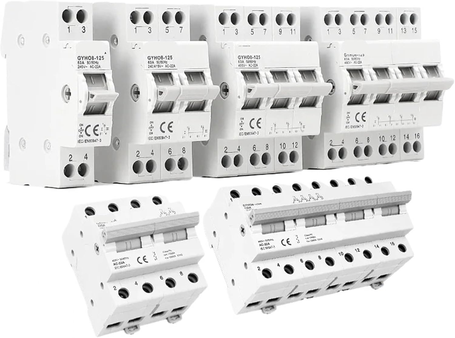 GYHO8 1P 2P 3P 4P 40A 63A 100A 125A Interlock Circuit Breaker AC Din Rail Manual Transfer Switch ATS 1Pcs(125A,2P)
