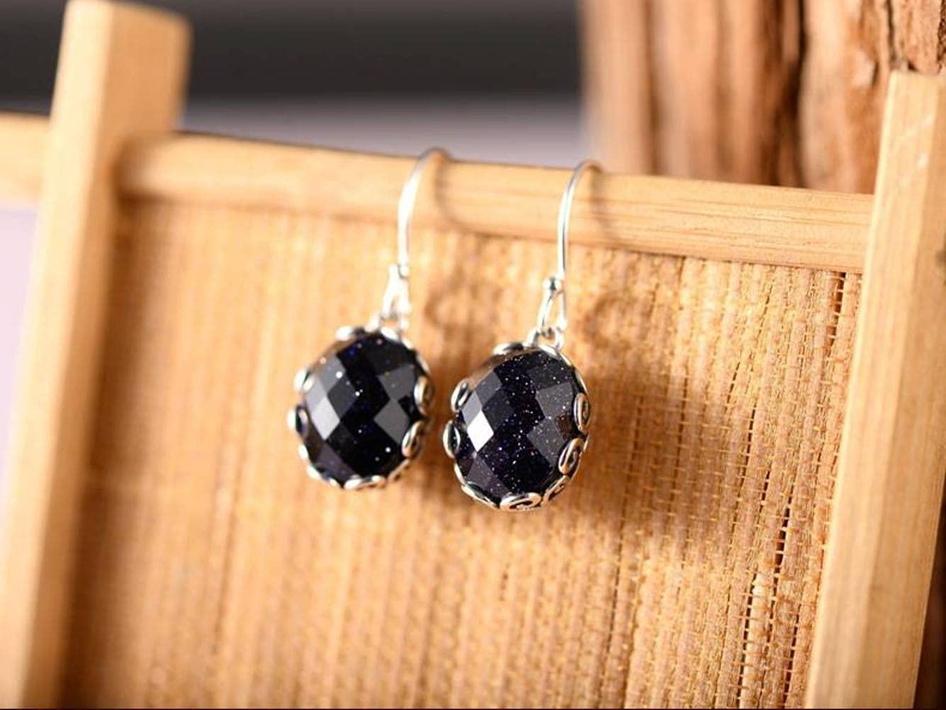 Moda kreatywność S925 srebrna biżuteria retro etniczny styl czerwony korund fioletowy złoty piasek obrzeże pusty wzór kolczyki damskie / fioletowy piaskowiec, OZZKI