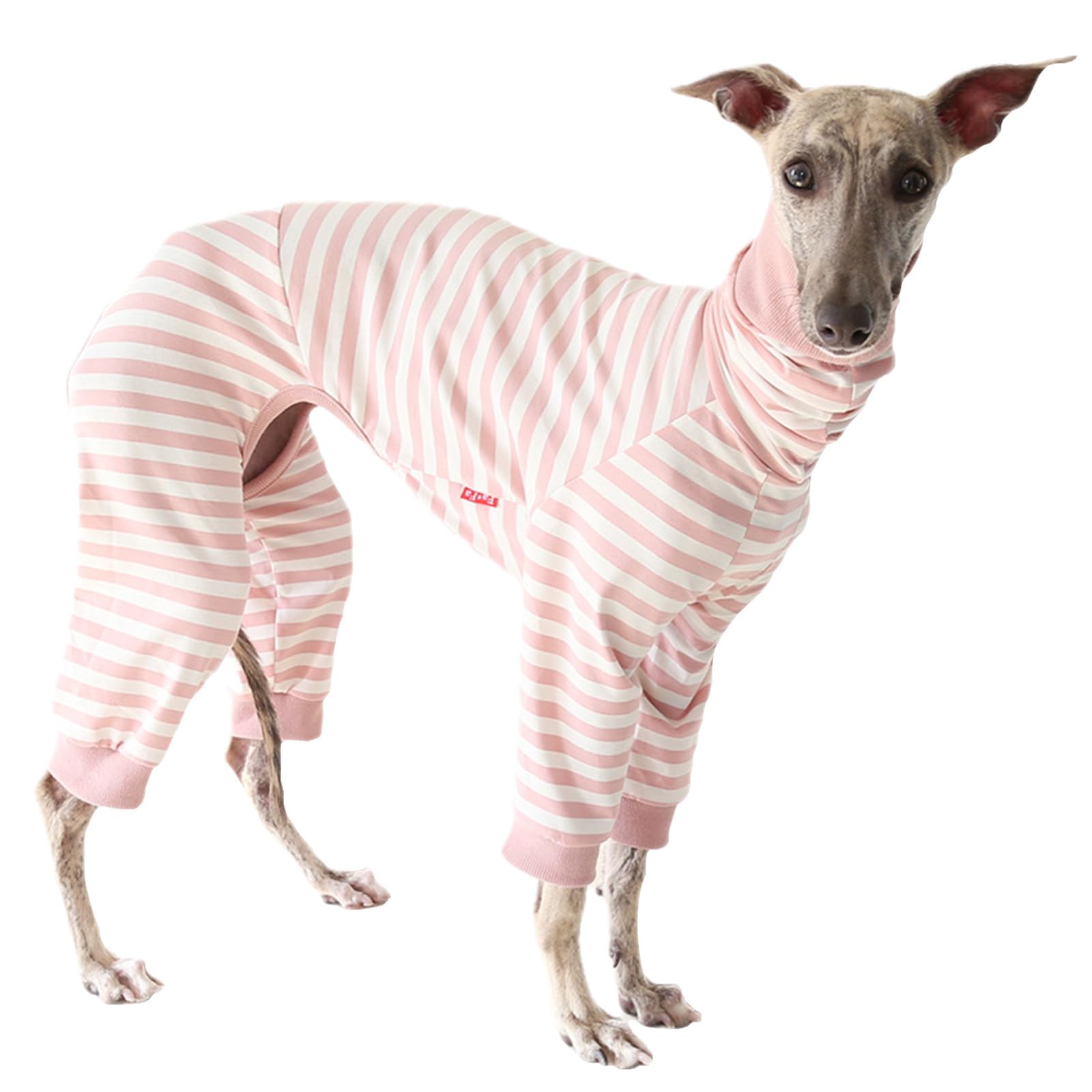 Greyhound Stripe Pajamas,Whippet Cottom Turtleneck Onesies Pullover,Slim Dog 4-Leg Loungewear Base-Layers for Greyhound Lurcher_M(Pink)