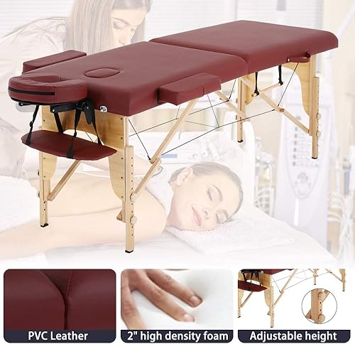 Miniatura 4 de Dkeli Mesa de masaje portátil, cama de spa plegable de 84 pulgadas de altura ajustable con 2 pliegues y funda de transporte, piel sintética,