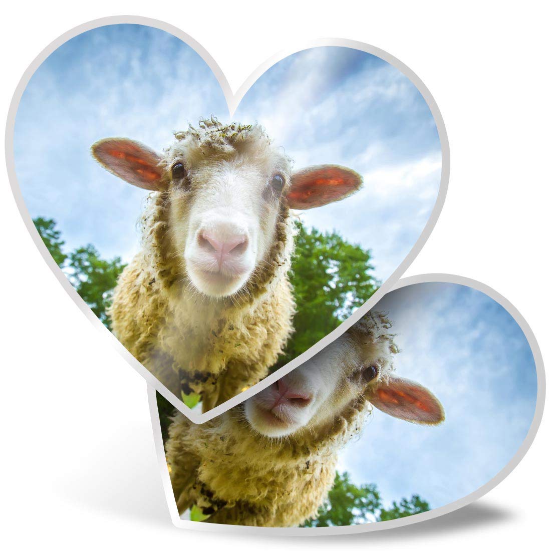 2 x Heart Stickers 7.5 cm - Cute Sheep Lamb Face Animals Farm Laptop Tablet Luggage Scrapbook #8389