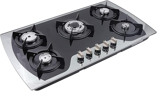 Miniatura 3 de Estufa de gas de 35 pulgadas, estufa de gas quemador de vidrio templado integrado con 5 quemadores, parrilla de gas para estufa convertible GLPNG