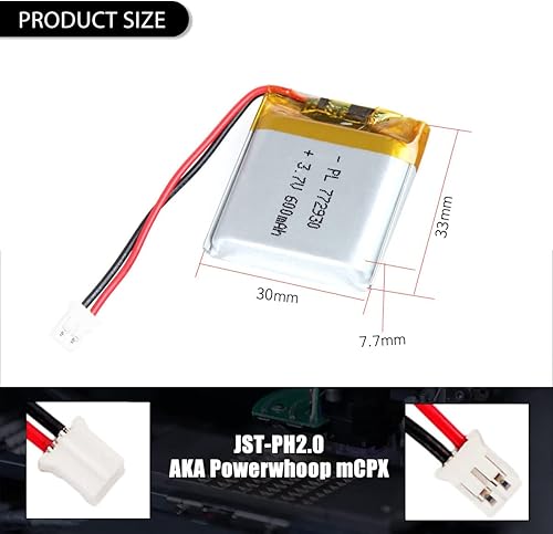Miniatura 3 de 3.7V 600mAh 772930 Lipo batería recargable de iones de polímero de litio con conector PH2.0.000 in JST