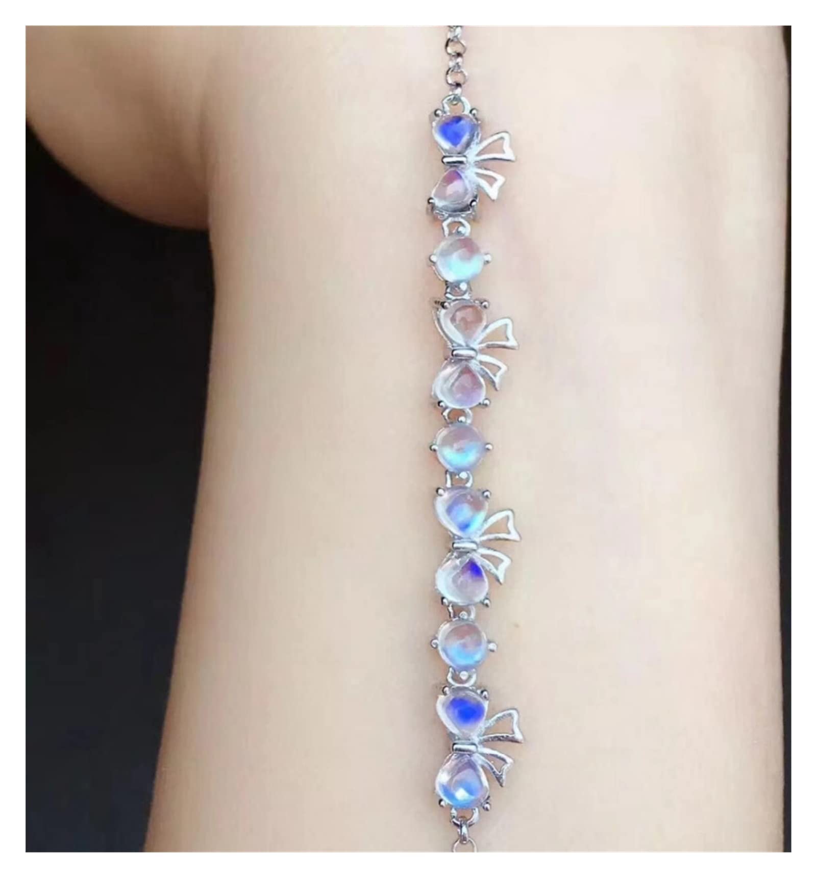 CNCNSH Pietra di Luna Naturale Azzurra Pietra preziosa Naturale Adorabile Fiocco con Nodo 925 Regalo per Feste per Donne e Ragazze