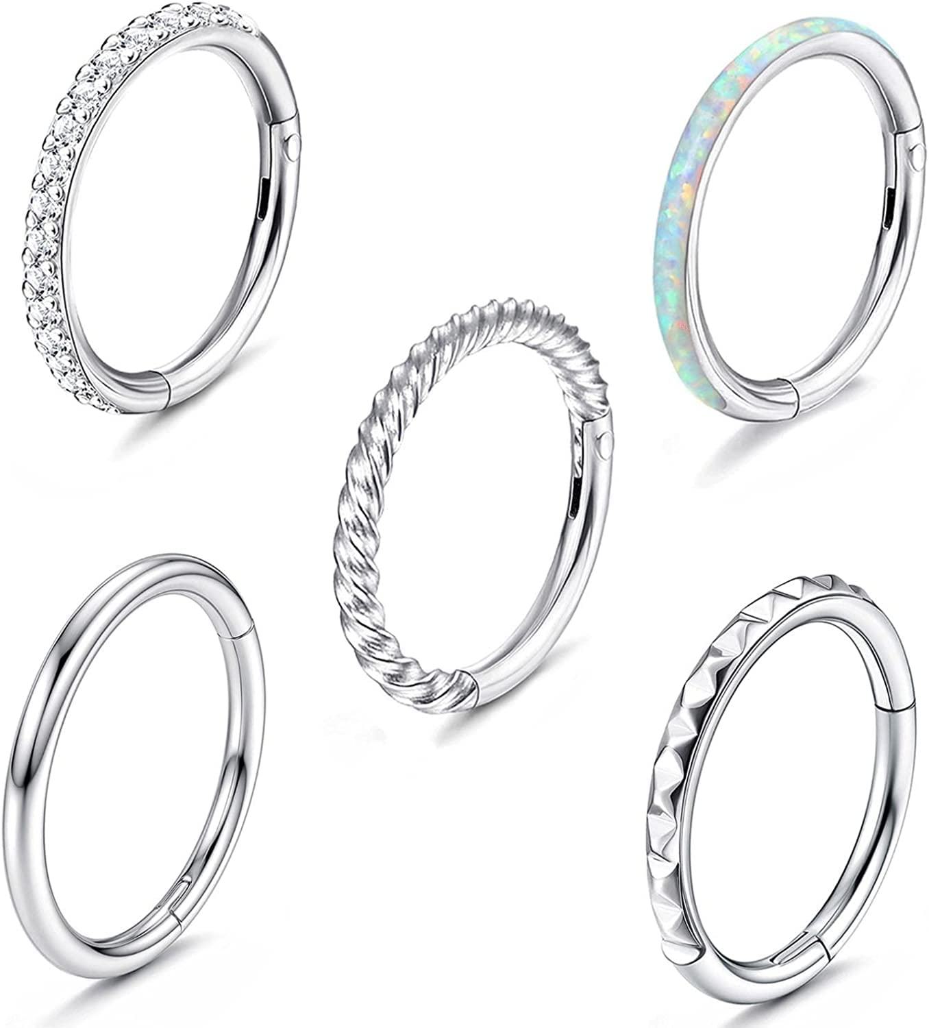Diamday 5PCS Nariz Aro Anillos para Mujeres 18G 16G Acero Quirúrgico Septum Nariz Anillo Nostril Piercing Clicker Cartílago Pendientes Daith Helix Aros Tragus Labio Nariz Piercing Anillos 8mm 10mm