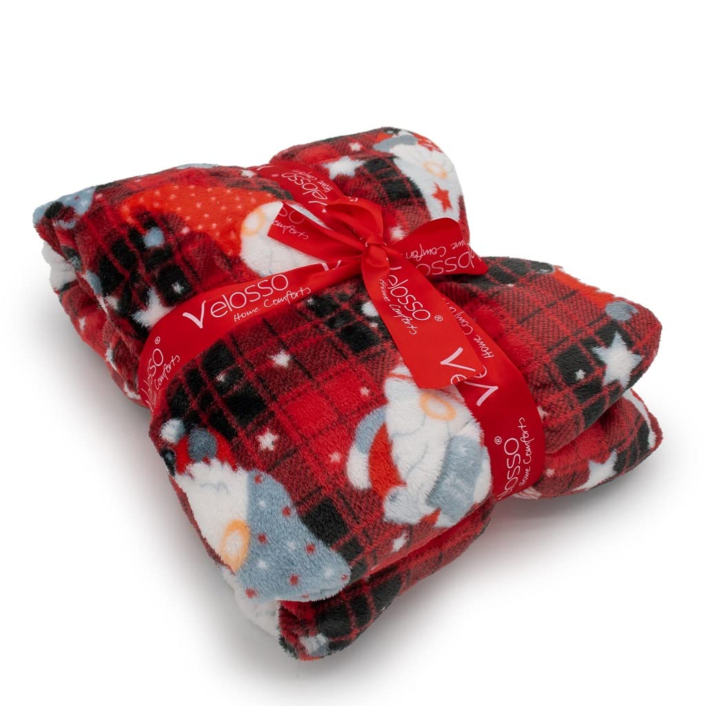 KARKARM Red Christmas Gonks Teddy Sherpa Fleece Throw Blanket XMAS Gonks Sofa Bed Throws Winter Santa Toddler Kids Boys & Girls Blankets Throwover for Sette Couch 127x152cm
