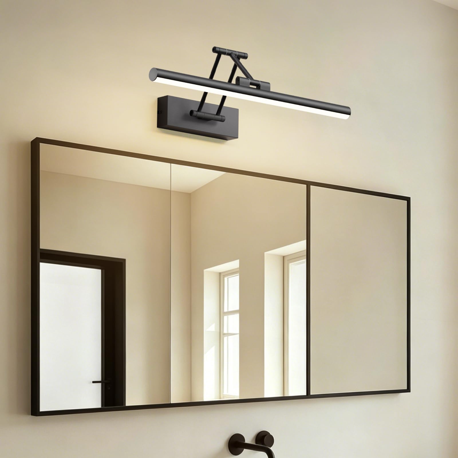 Klighten Led Lampada Da Specchio Bagno 40cm,Lampada Da Parete Rotante Ip44,12W 970 LM Luce Specchio Bagno Led,Applique Moderno In Alluminio,Bianco Caldo 3000K,Nero