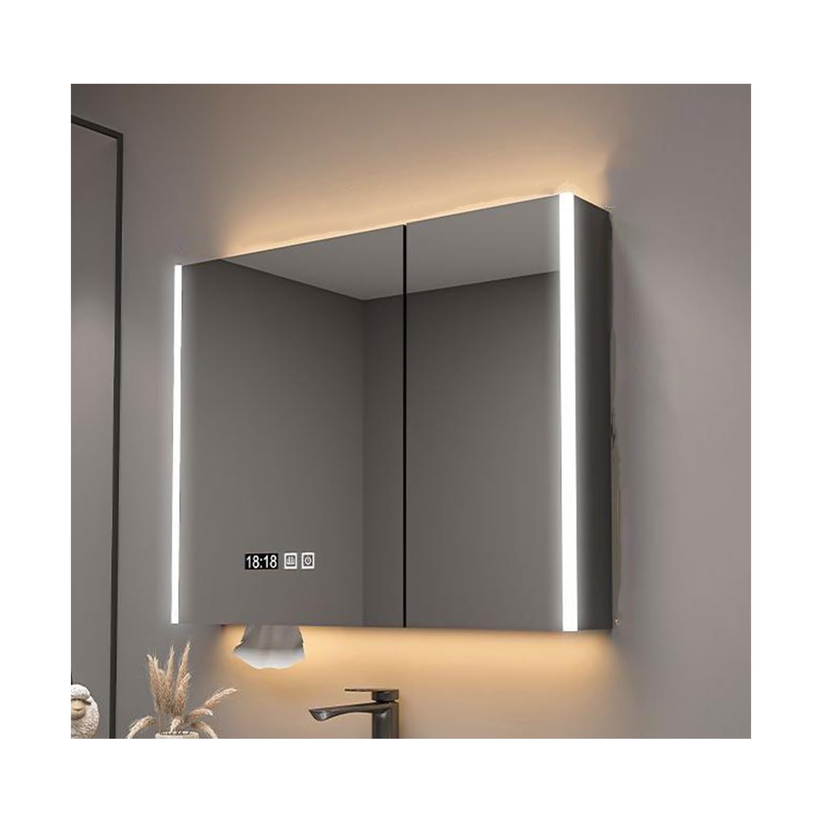 BKSXSOP Dimmable LED Bathroom Mirror Cabinet - Stylish Wall-Mounted Storage Cupboard, 80cm/31.5in Gray Illuminated Design for Modern nization