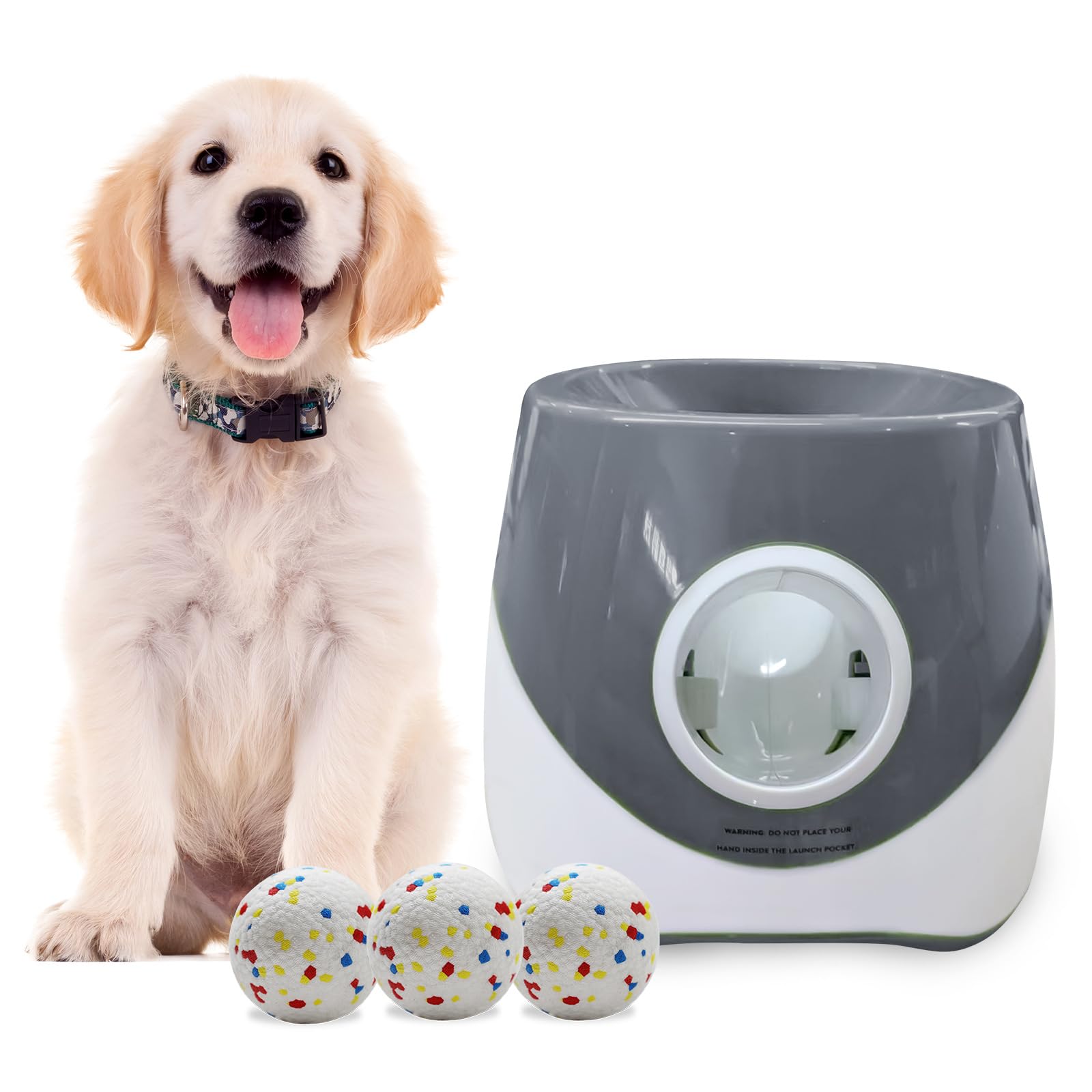 Générique Lanceur de balles Automatique,adapté aux Chiens,Rechargeable par USB,portée de 6 à 14 mètres,livré avec 3 balles pour Chiens,Convient pour Une Utilisation à en intérieur/extérieur (Gris)