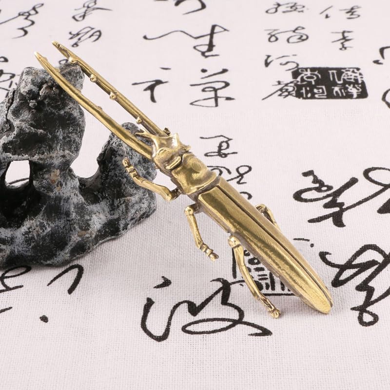 Acxico 1PC Brass Long Beetle Figurine, Solid Bronze Home Decor & Unicorn Tea Handle Craft for Home Accent image 3