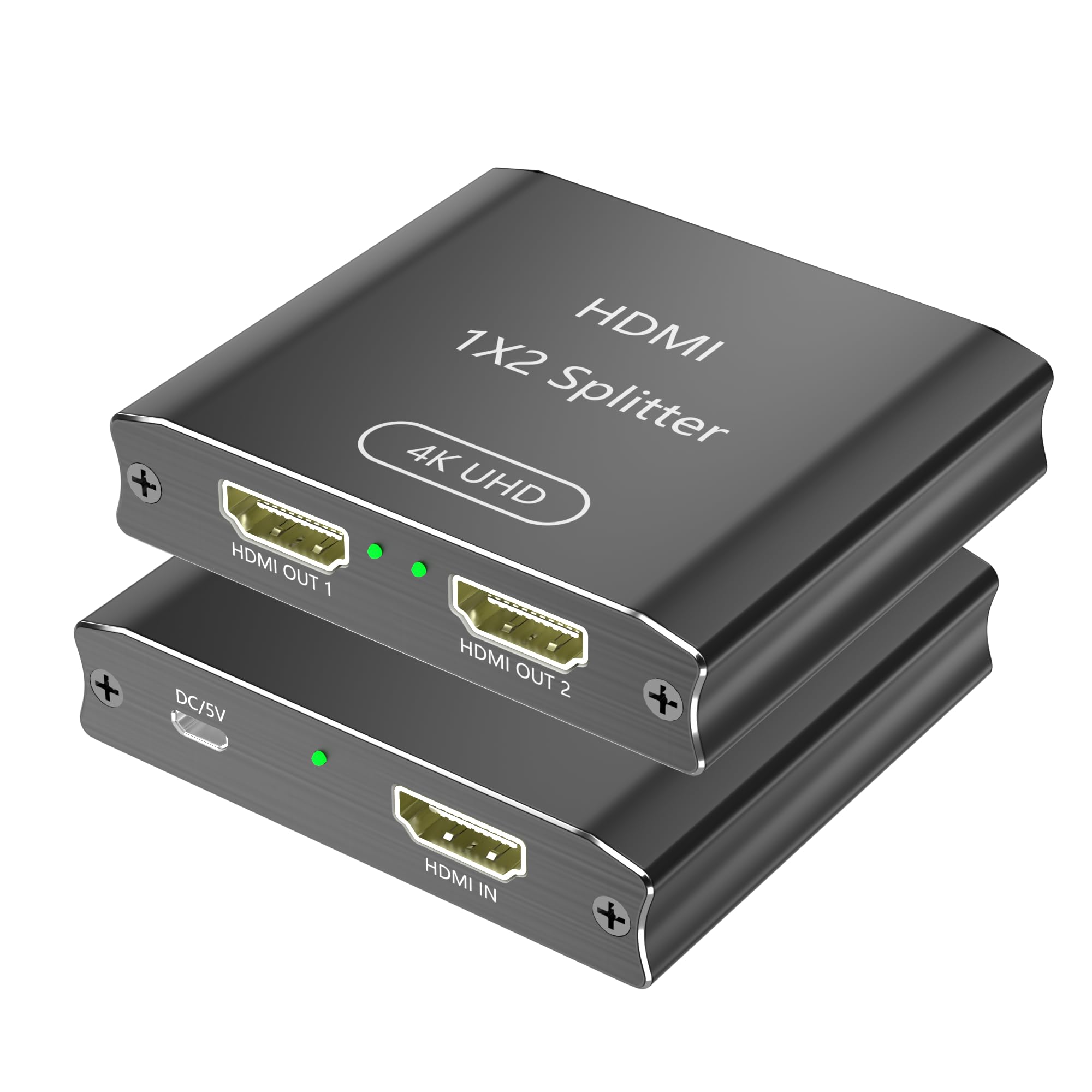 HDMI Splitter 1 in 2 Out,Support 4K@30Hz, HDCP 1.4, Lossless Audio and Video Splitter - with Micro USB Power Supply, Compatible with HDMI 1.4, PS4, Fire Stick, HDTV Suitable for TV/Projector/Monitor