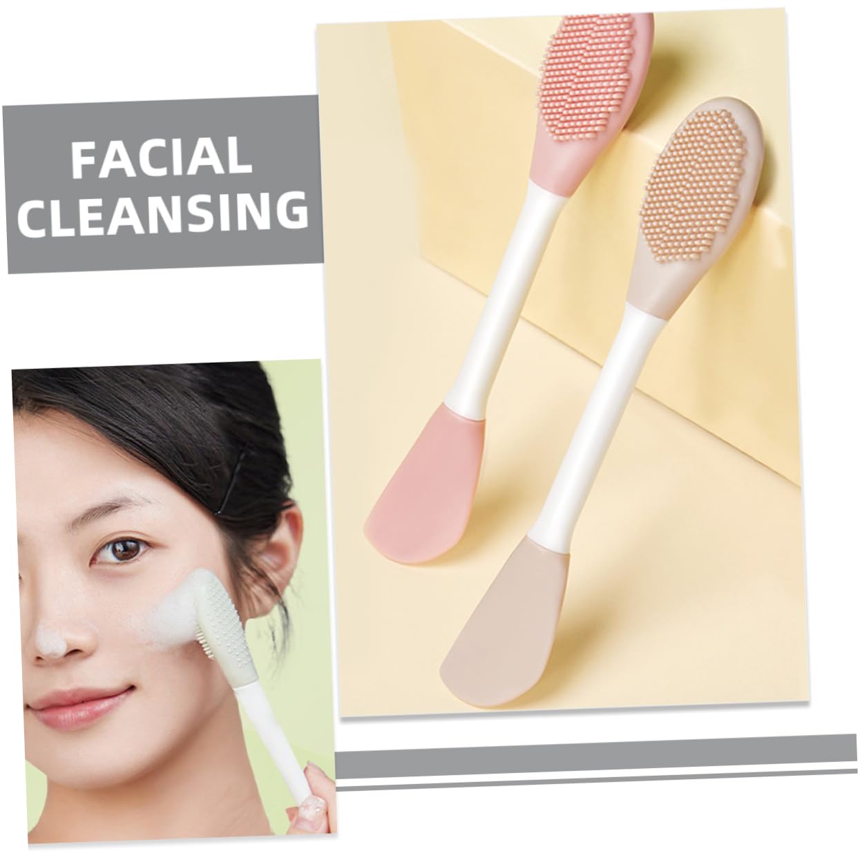 FRCOLOR Professional Silicone Face Mask Brush Set Dual End Applicator Scrubber for Thorough Coverage