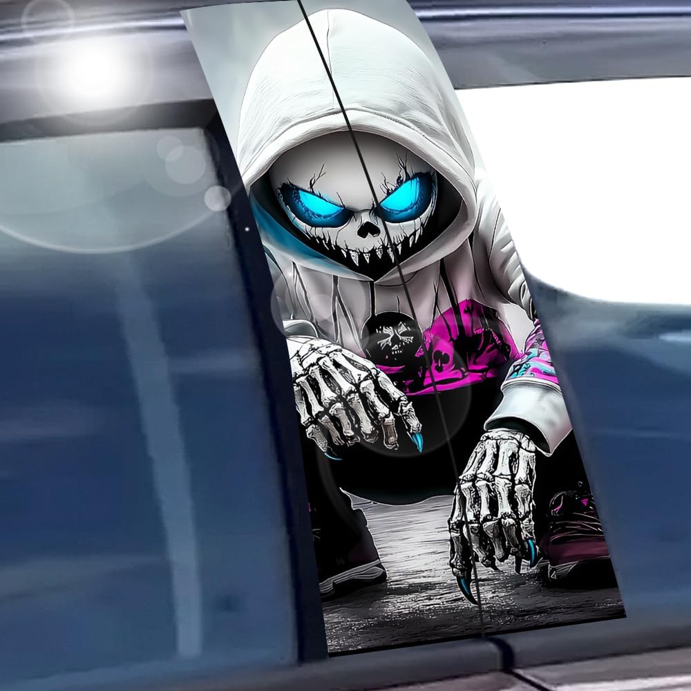 1 Pair Halloween Themed Car B-Pillar Decals, Horror Waterproof Vinyl Car Center Pillar Stickers, Skull Faced Child Car Window Door Sticker Decal 11" x 18.9" (Front) - Image 5